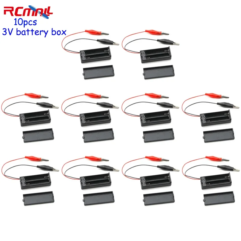 10pcs AAA Battery Case with Cover ON/OFF Switch and Alligator Clip Cable Need 2pcs AAA Battery 3V Battery Box for Micro:bit