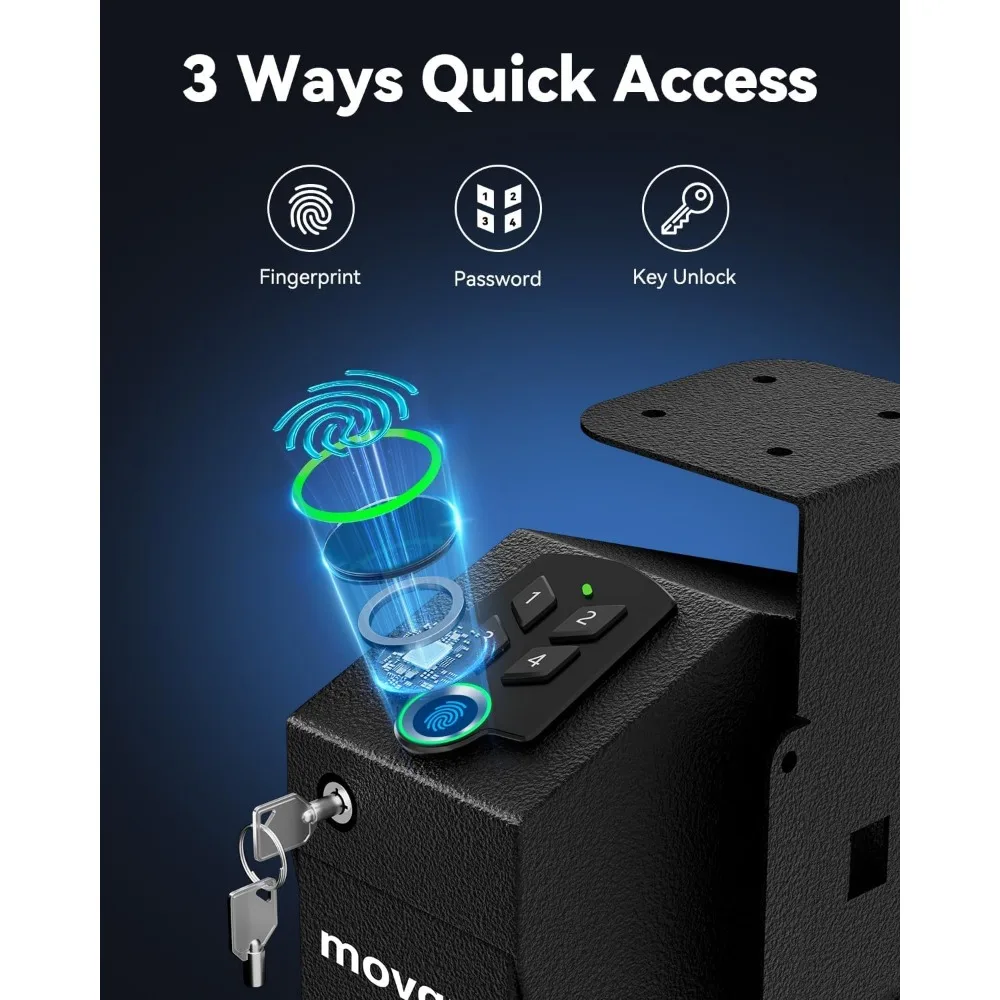 Gun Safe, Biometric Drop Down Bedside Gun Safe Quick Access Handgun Safe Mount Pistol Safe for Desk, Car, Nightstand