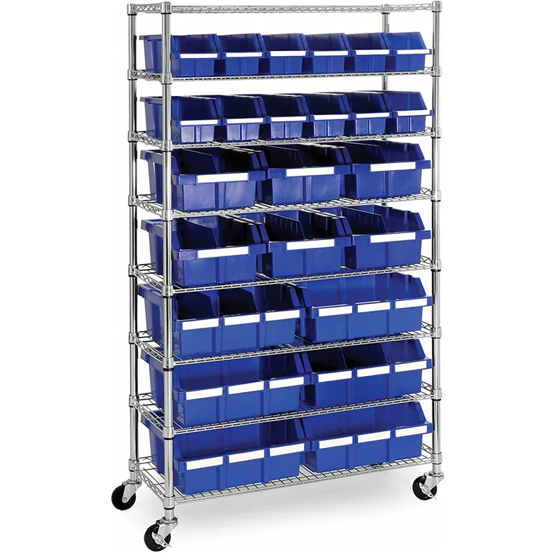 Factory Direct sales heavy duty 8 - layer metal mesh wire shelves with wheels customized industrial storage rack