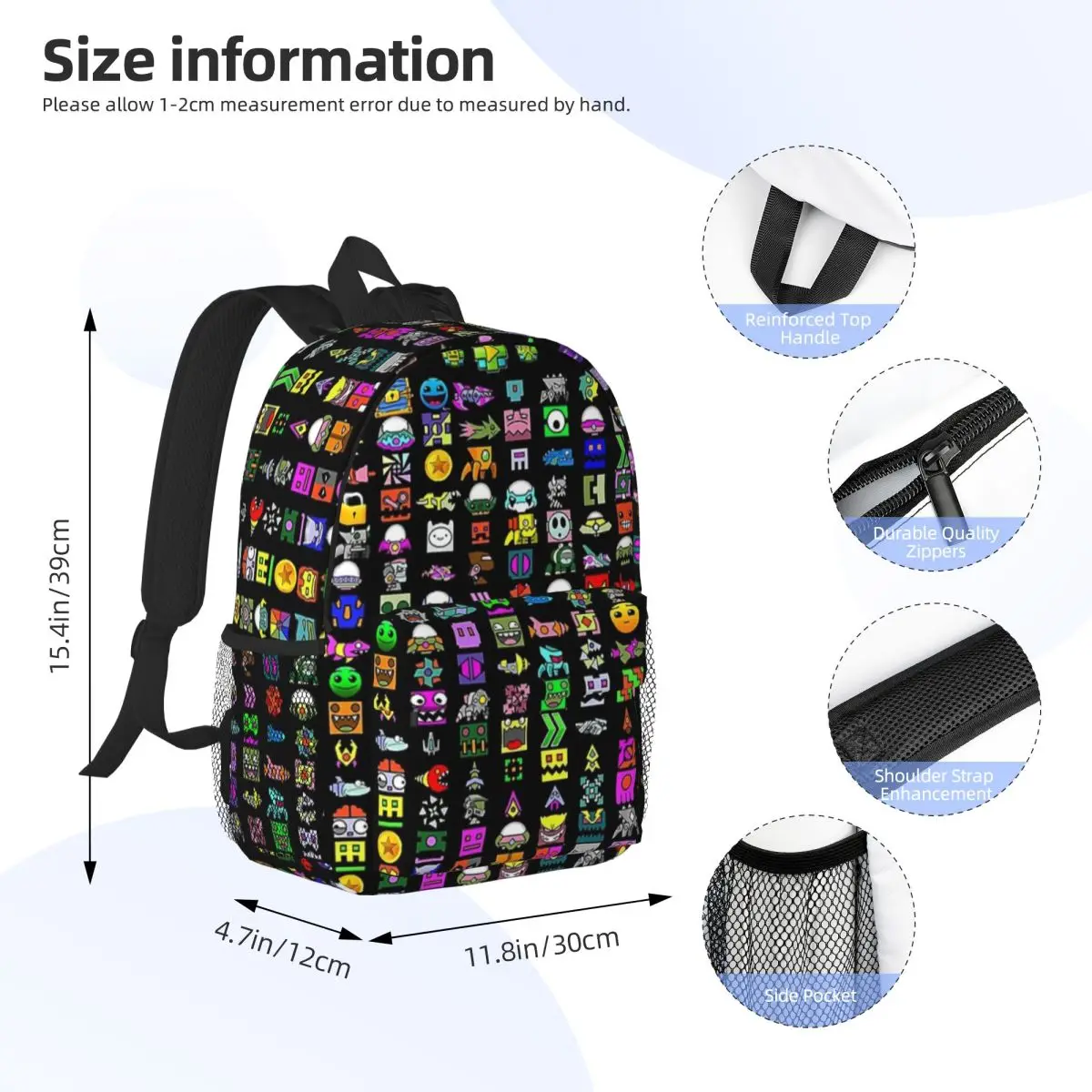 Geometry Dash New Fashion High Capacity Waterproof College Backpack Trendy Laptop Travel Book Bag 15inch