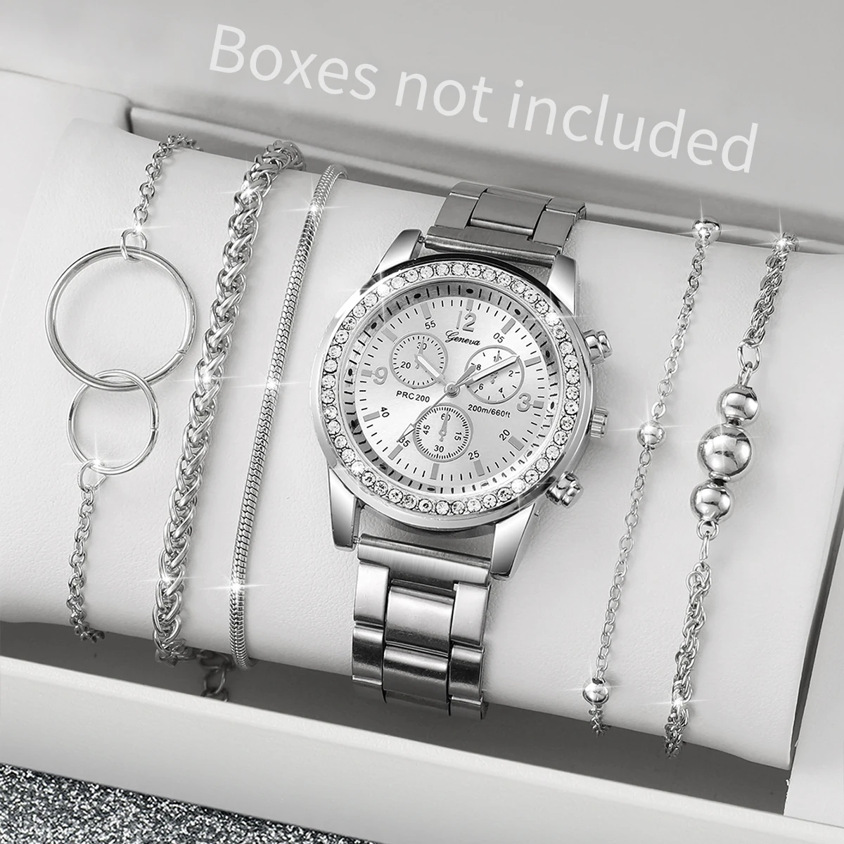 Fashion Women Stainless Steel  Silver Color Quartz Watch & Silver Jewelry Set