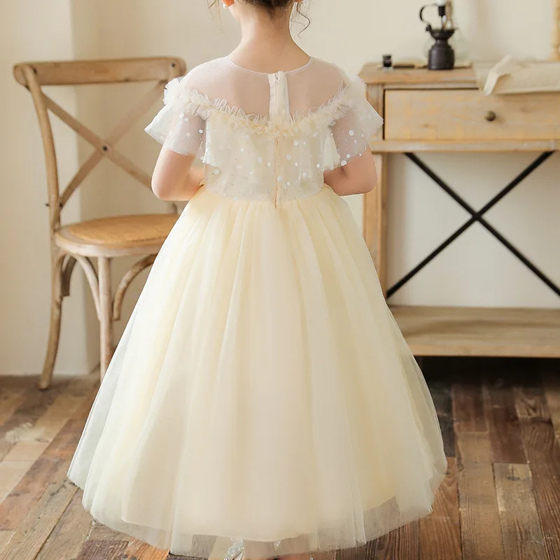 Flower Girls Dresses Summer 2024 Lace tulle Birthday Party Banquet Dress for First communion Girl's Wedding Long White Dress