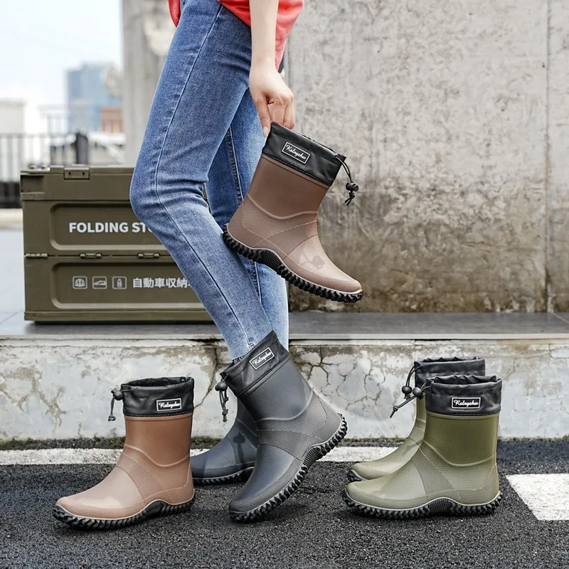 

Men Rain Boots Outdoor Waterproof Shoes Couple Low Heel Non-Slip Water Boots Kitchen Non-Slip Fishing Boot PVC Work Rubber Shoes