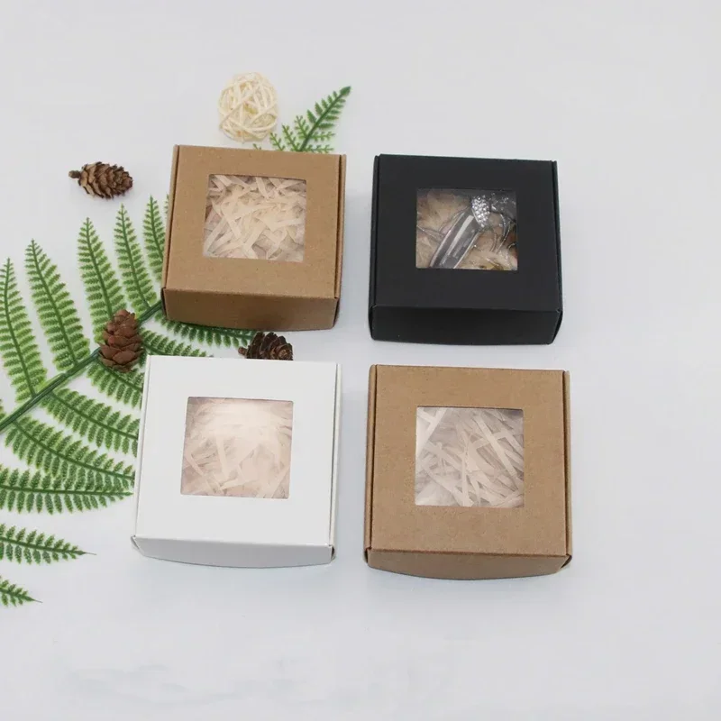 

50/100Pcs Kraft Paper Candy Box Transparent PVC Window Soap Case Wedding Christmas Baby Shower Chocolate Gift Packaging Boxes