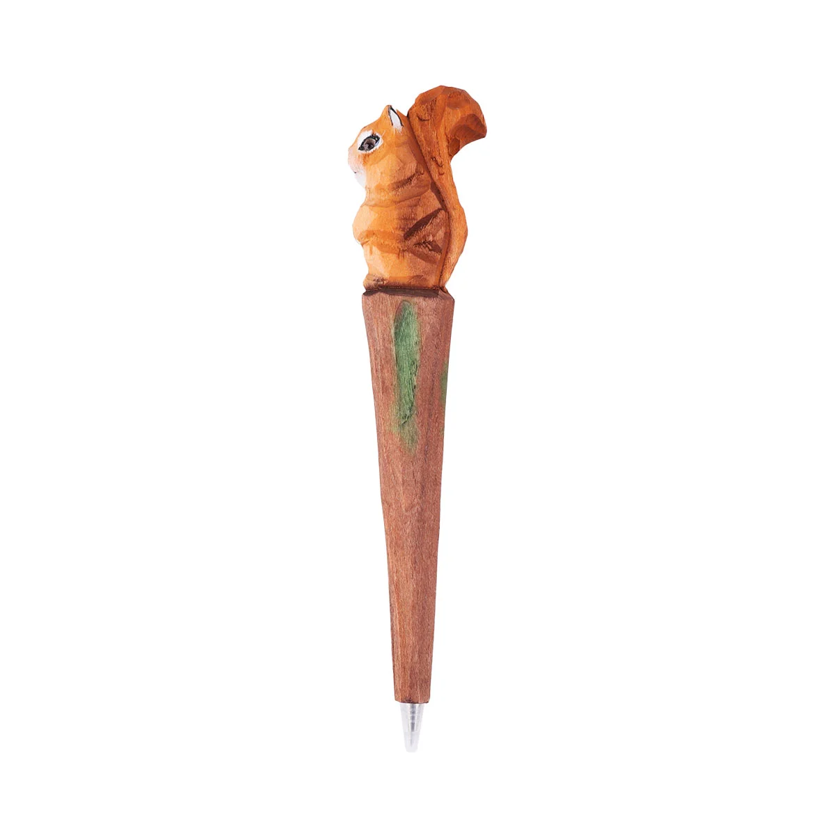 Pure Handmade Wood Carving Animal Pen Creative Wood Carving Squirrel Ballpoint Pen Replaceable Refill Gel Pen for Students