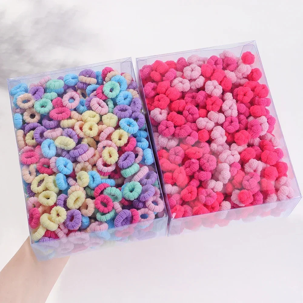 20/50/100Pcs Children Solid Color Grid Wave Elastic Hair Bands Baby Girls Scrunchie Rubber Bands Kid Sweet Cute Hair Accessories