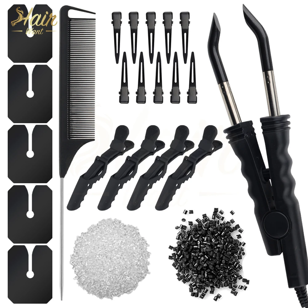 hair-want-keratin-fusion-heat-iron-40g-keratin-glue-beads-k-tip-hair-tools-for-keratin-extensions-5pcs-acrylic-heat-shield