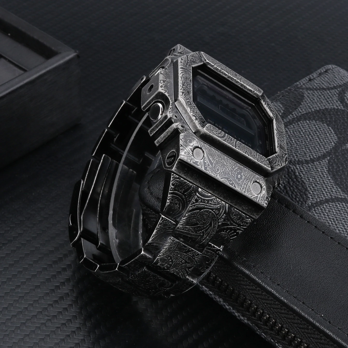 G-Refit GX56 حزام (استيك) ساعة/حافظة GXW56 حزام معدني 304L الفولاذ المقاوم للصدأ نمط بيزلي + أدوات ل G-SHOCK كاسيو GWX56BB #2