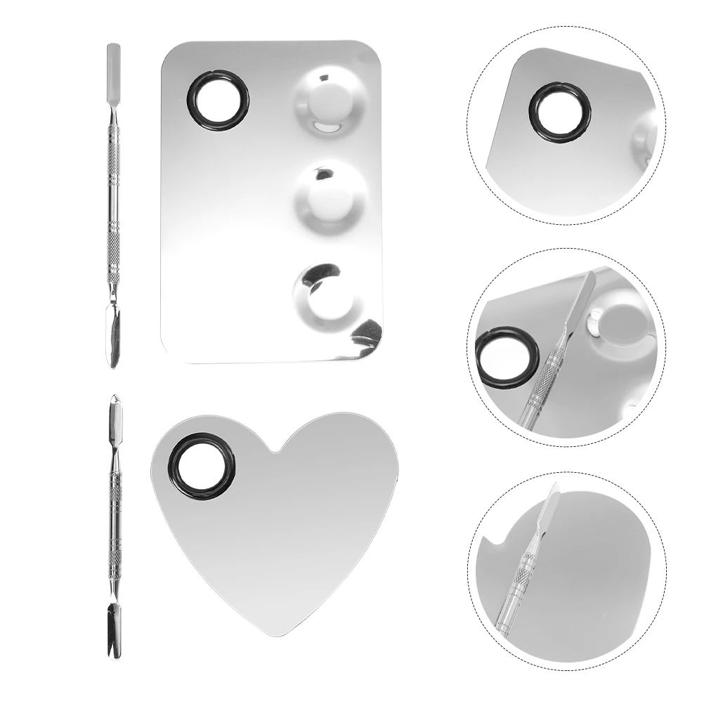 

2 Sets Palette Spatula Makeup Mixer Manicure Stainless Steel Mixing Nail Art Tools