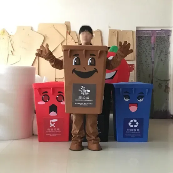 Green Recycle Trash Can Mascot Costume Adult Size Waste Ash Bin Garbage Can Anime Costumes Advertising Mascotte Fancy Dress