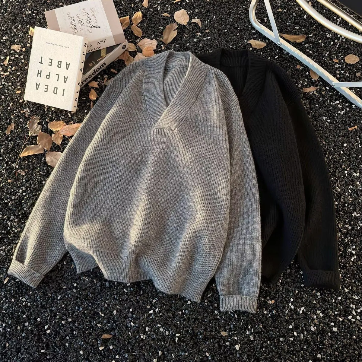 

American Retro Casual V-Ne Knitted Sweater Men's Color Open Cardigan Soft Polyester Long Sve Winter Outerwear