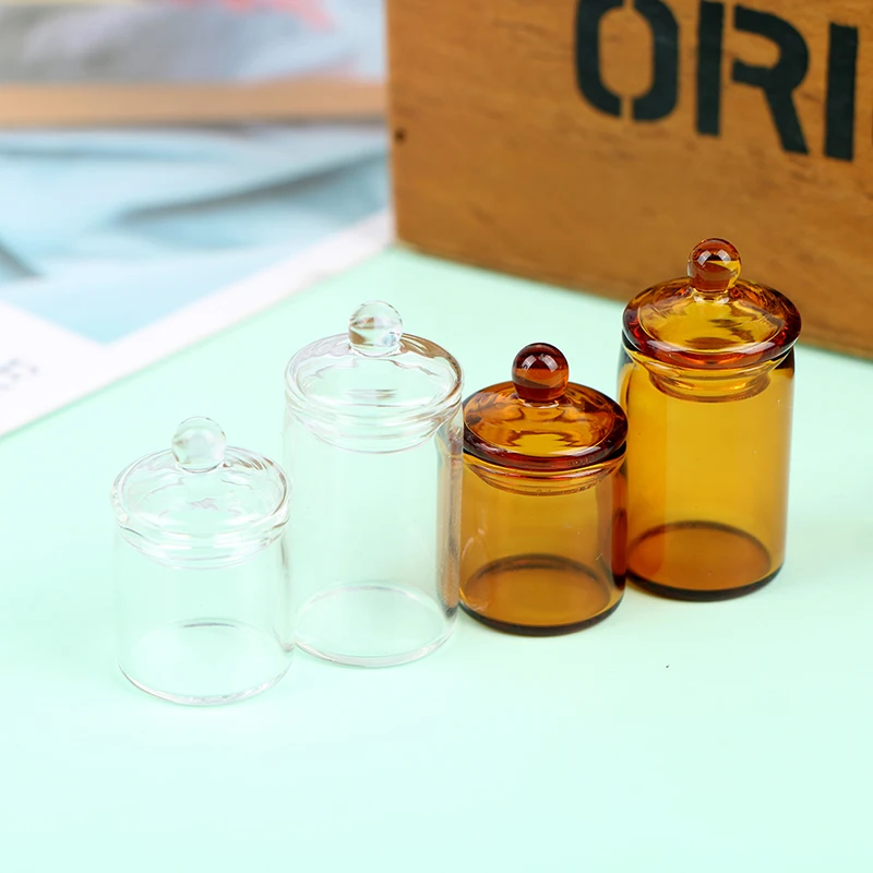 1Pc 1:12 Dollhouse Mini Glass Candy Jar Coffee Bean Storage Bottle Kitchen Decor Toy
