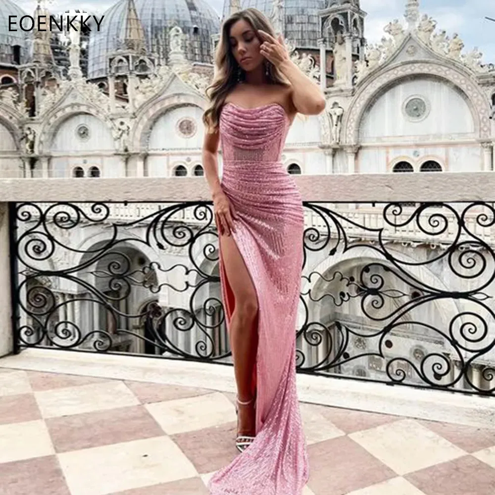 

EOENKKY Glitter Mermaid Evening Dresses Sleeveless Sequined Beads Prom Gowns formal occasions For Party Dress vestidos de noche