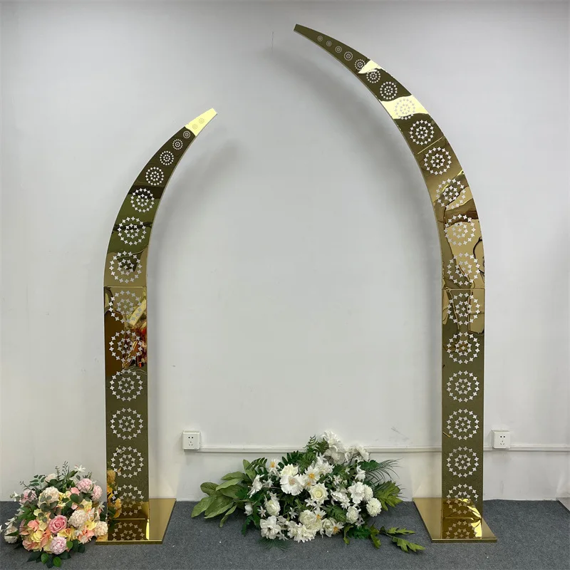 New Style Luxury Golden Metal Flower Backdrop For Wedding Stage Decoration