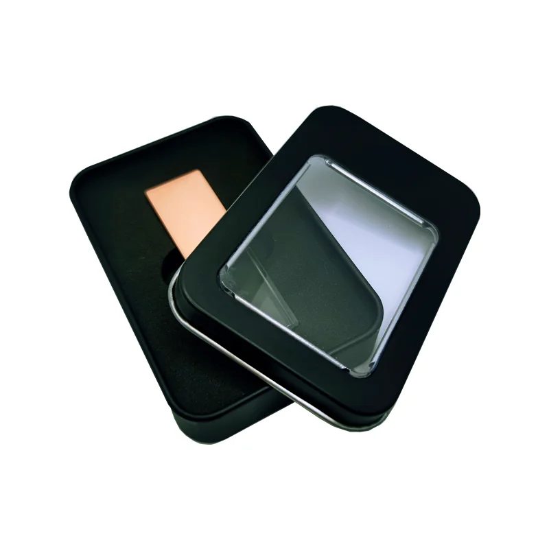 محرك أقراص فلاش USB كريستال معدني مع صندوق شفاف معدني أسود ، شعار مخصص ، 4GB ، 8GB ، 16GB ، 32GB ، 64GB ، شحن مجاني