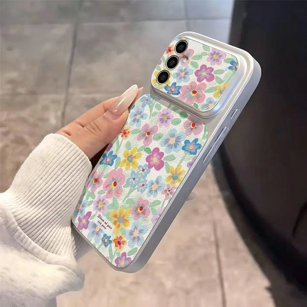 Colorful Floral Leather Phone Case For Samsung S26 Ultra S25 A27 A57 A36 A56 A37 A26 A17 A07 A16 With Lanyard Large Window Cover view 6
