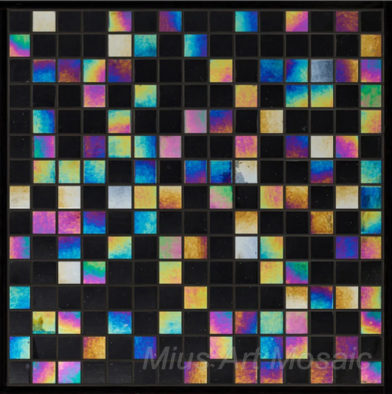 Free shipping unique design rainbow iridescent  color glass mosaic tile for bathroom decoration