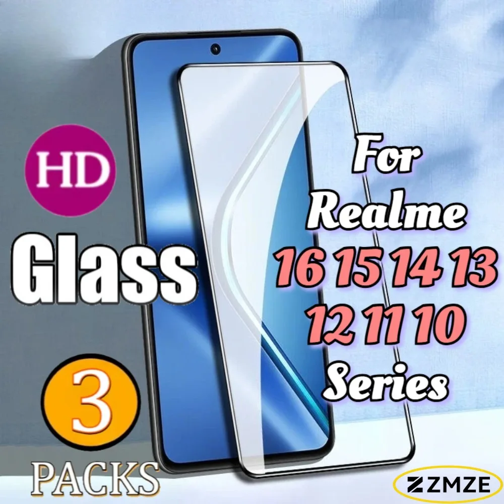 

3 Pcs Tempered Glass Films For Realme 16 14 13 12 11 10 Pro+ 15 14 13 12 11 Pro 14 Pro Lite Series Clear Glossy Protectivel Film