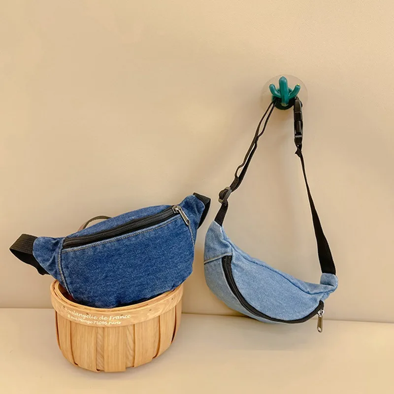 Marsupio in Denim per bambini Solid Fashion ziped Kids marsupio Casual Outdoor Sport Bodycross Bag accessori per bambini