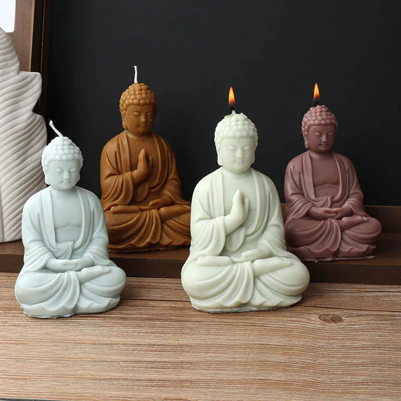 Large Buddha Statue Candle Silicone Mold Sakyamuni Handmade Candle Making Gypsum Soy Wax Soap Resin Mould Craft Gifts Decoration