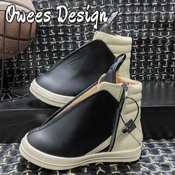 Owees Design Men Shoe Casual High Top Quality Sneaker Black Ankle Boot Geobasket Leather Fashion Thick-sole Flat Zip Boots