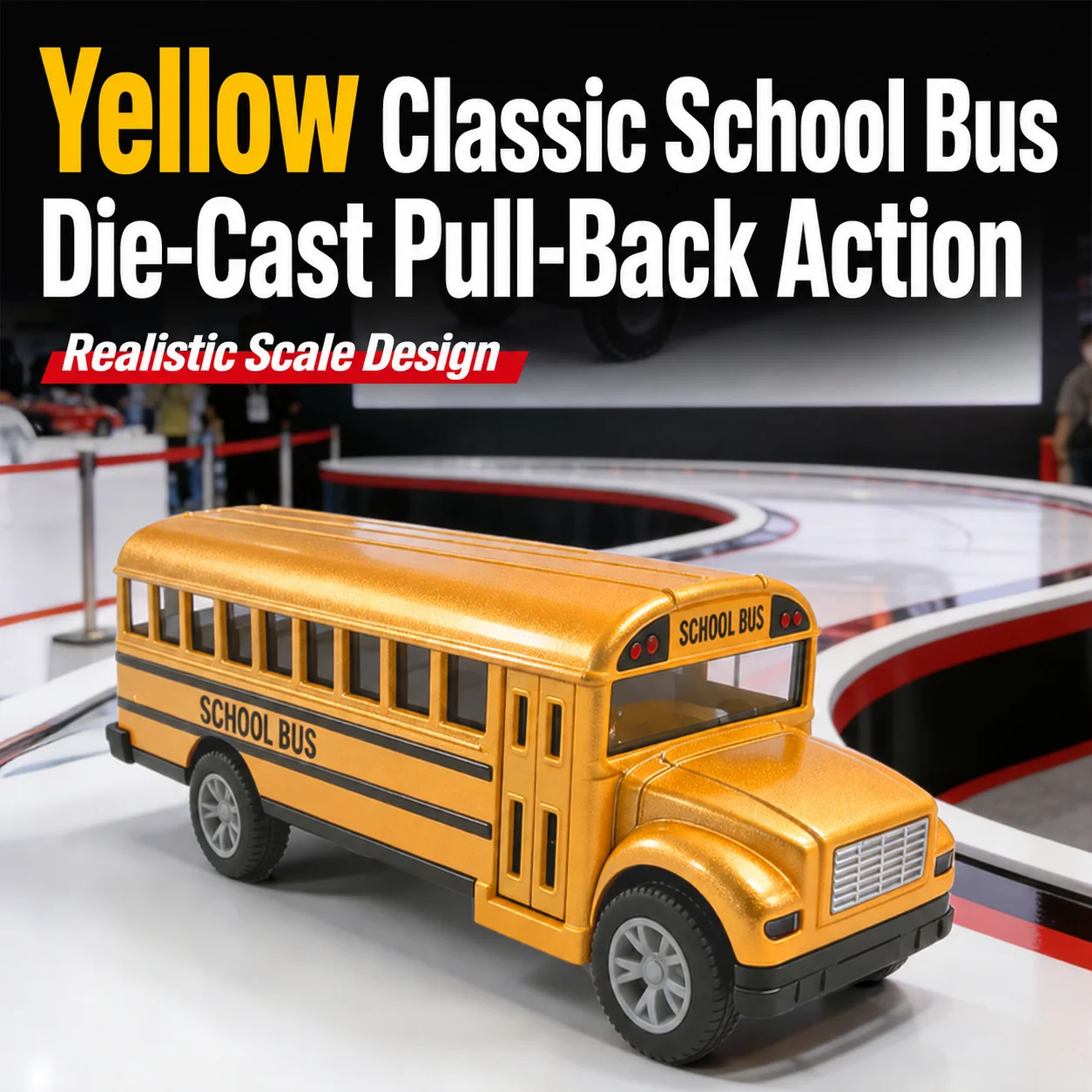 MQUDUO 1:36 Yellow School Bus Die-Cast Model, Pull Back Vehicle with Opening Door, Collector Birthday Gift Holiday Present