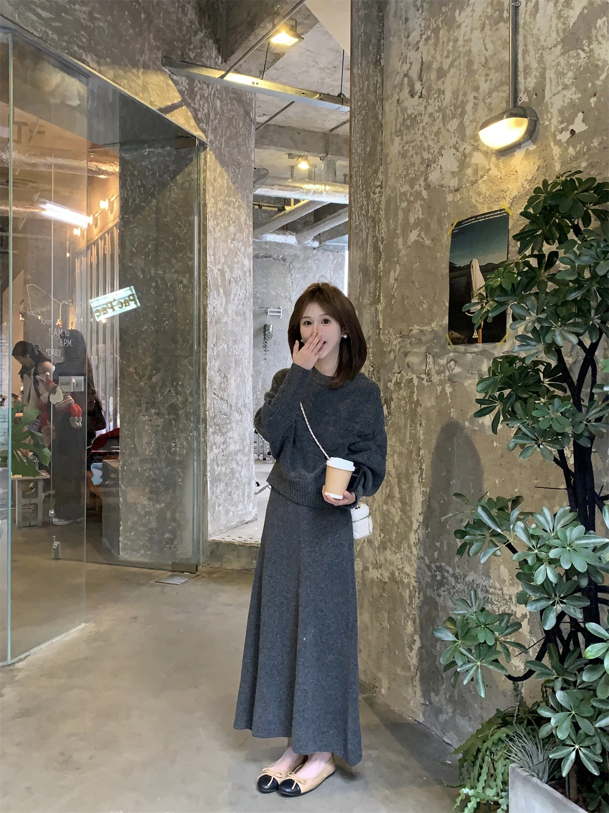 

FUGUI RICH Lazy Dream Autumn Winter Thickened Women's Three-Piece Set Skirt Half-Skirt Ensemble Long Sleeve Casual Wear