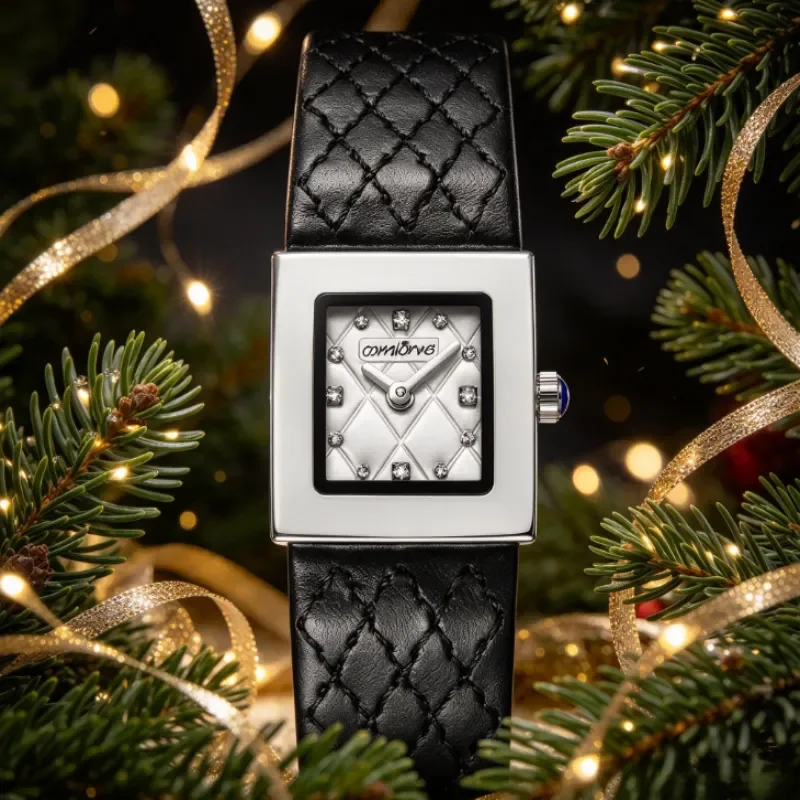 comlorvei Square Rhinestone Dial Women Quartz Watch, Rhombus Leather Strap Elegant Ladies Watch