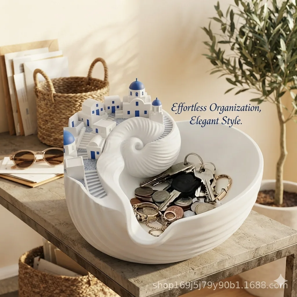 Greek Island Santorini Trinket Tray 3D Resin Unique Decorative Organizer for Keys Jewelry Entryway Home Table Decor Gift