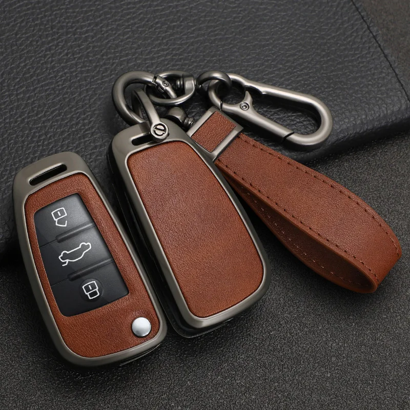 Zinc Alloy+ Leather Car Key Case Cover for Audi A1 A3 A4 8P 8L 8V A5 B6 B7 A6 A7 C5 C6 Q3 Q5 Q7 4F S3 S4 S6 RS3 TT Shell Fob