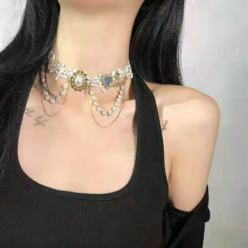 Lolita Choker Ngọc Trai Ren Công Chúa Nhật Bản Giao Hưởng Tình Yêu Cổ Ngọc Trai Lolita Phụ Kiện