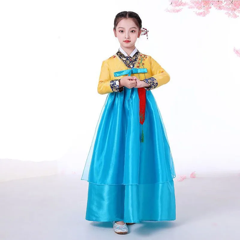 

2026 New Girls' Long Sleeved Hanbok Children's Traditional Korean Costume Performance Dress Kids' Dance Skirt For Gifts LI660
