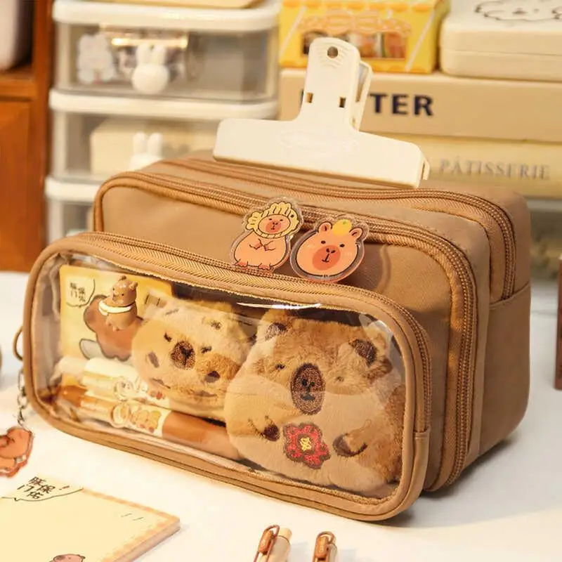 

Aesthetic Clear Pencil Pouch Cute Capybara Large Capacity Pencil Pouch Workplace Stationery Large Capacity Multi-layers Pen Case