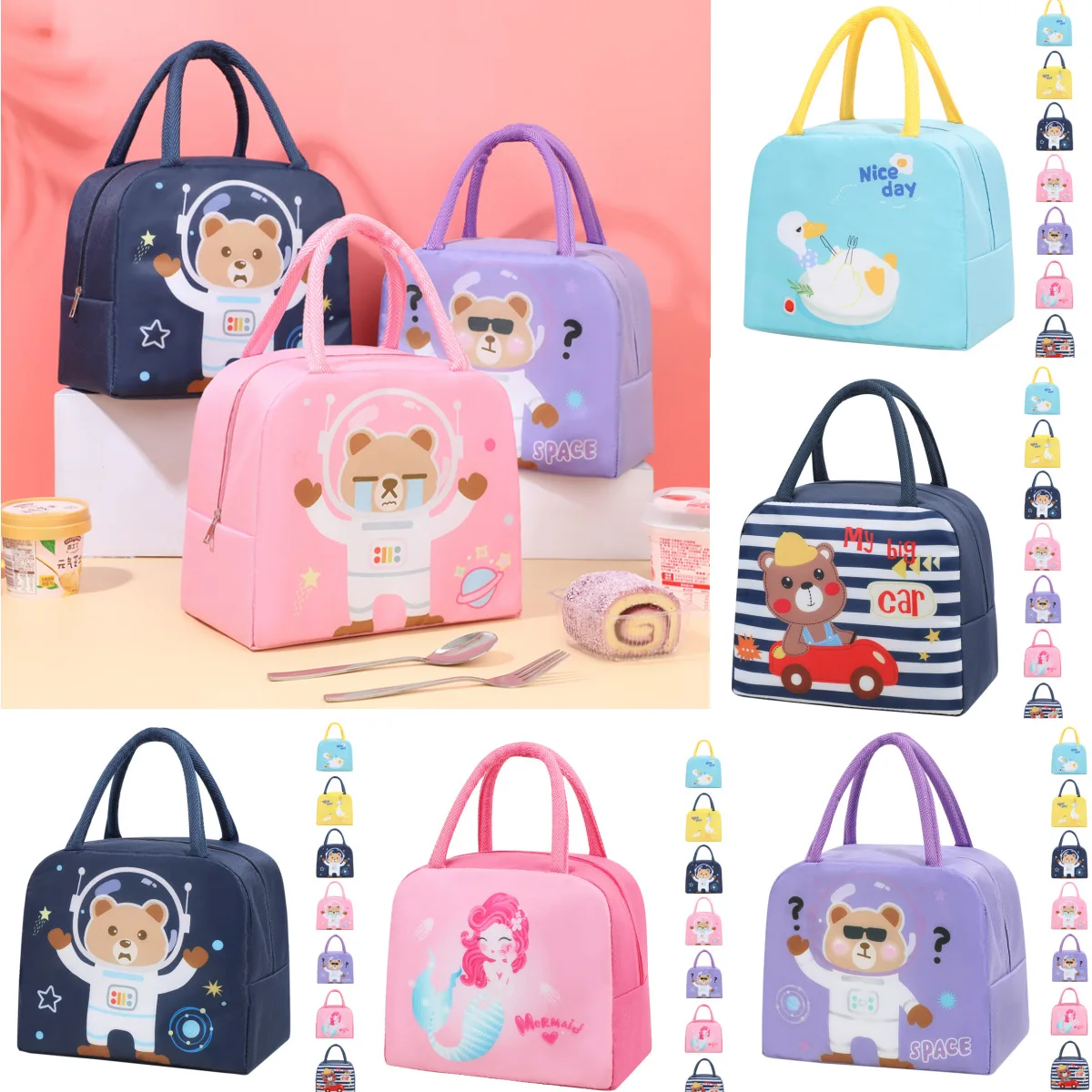 

Портативная сумка для ланча, термоизоляционная сумка для студентов, сумка для офисных работников с отделением для риса, сумка для ланча из алюминиевой фольги, милый и забавный бенто-бокс