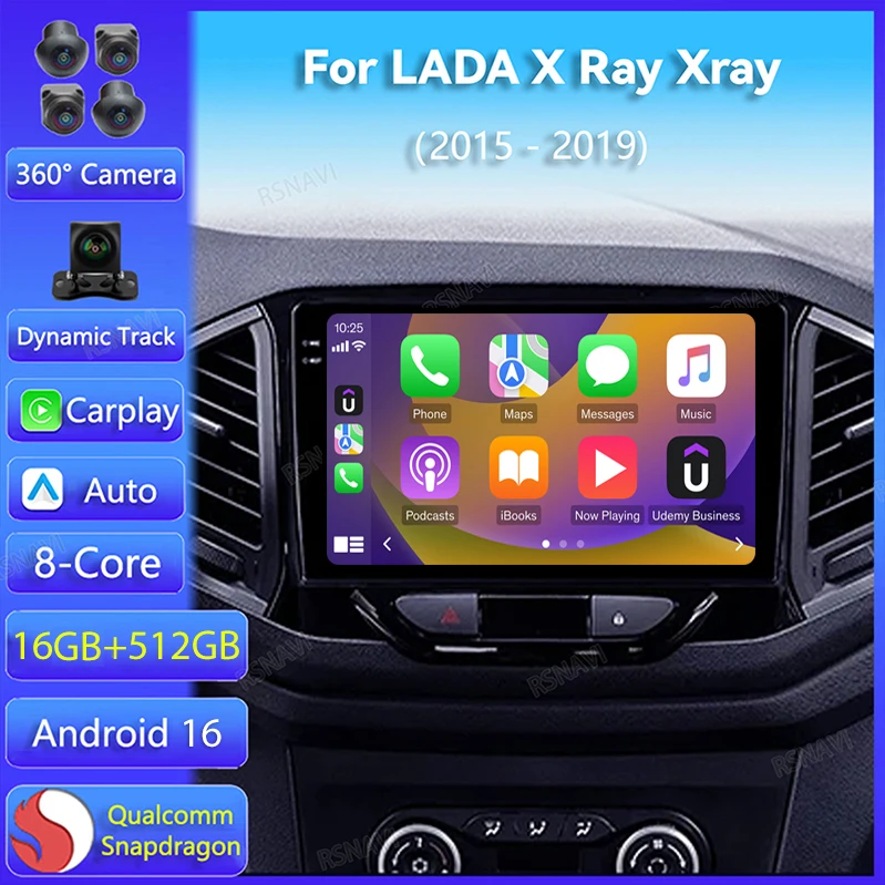 Android 16 Carplay Auto Car Radio For LADA X Ray Xray 2015 - 2019 Navigation Video Player Stereo Multimedia Head Unit WiFi+4G BT