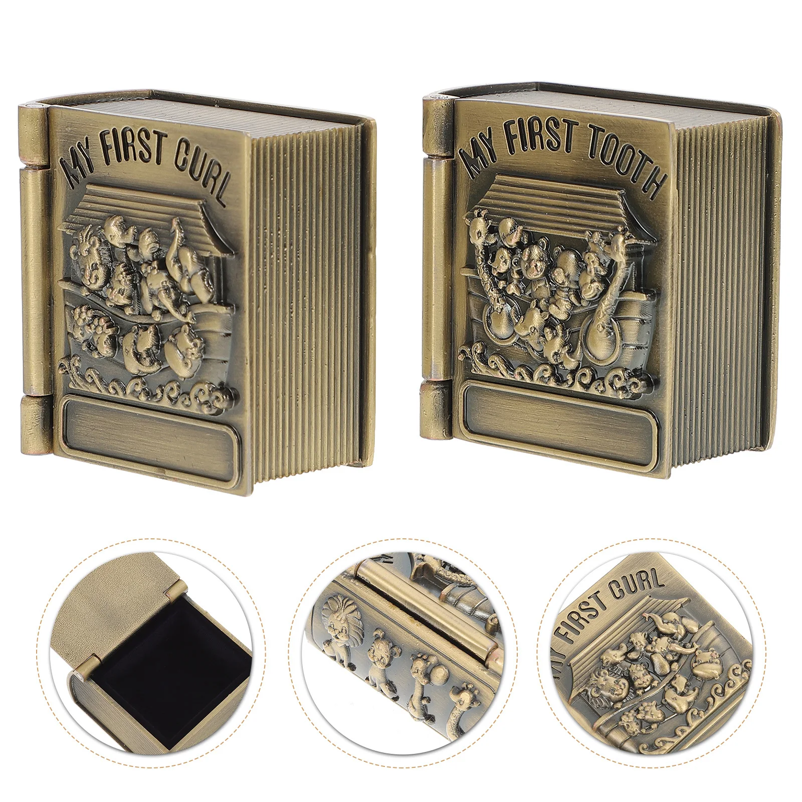 

Коробка для хранения детских зубов, 2 шт., металлический футляр для молочных зубов, контейнер для детских сувениров, сундучок для волос и зубов в винтажном стиле