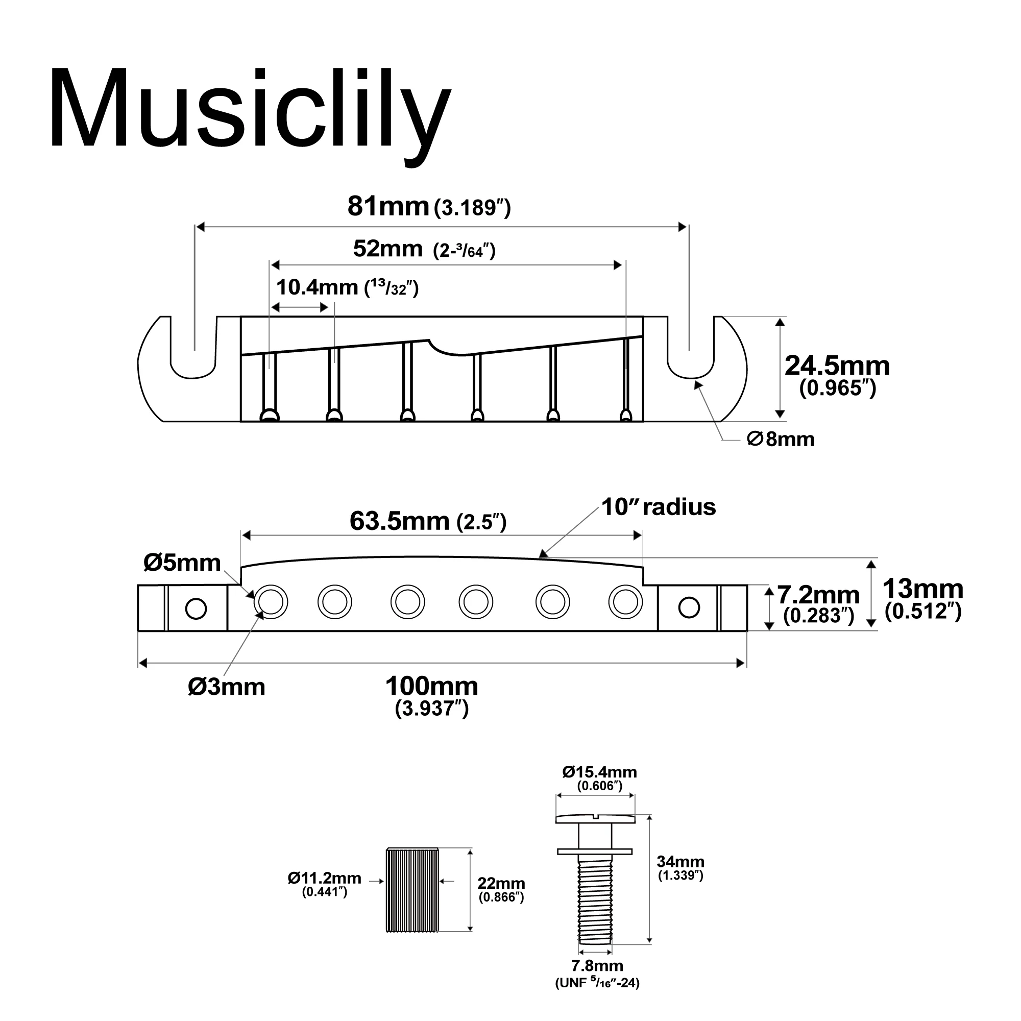 Musiclily Ultra 52mm Brass/Aluminum PRS Pre-set Intonation Wraparound Bridge Tailpiece for USA PRS Electric Guitar, Chrome