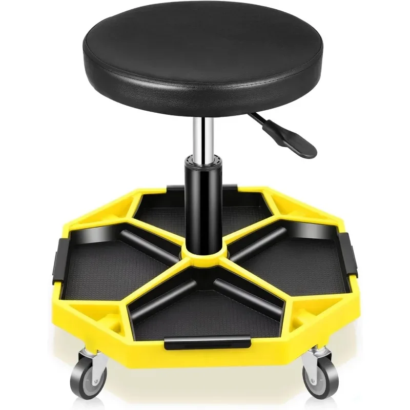 

Best seller Mechanic Stool, Adjustable Rolling Pneumatic Creeper Garage Shop Seat with Tool Tray, 300 LBS Roller Seat for Works