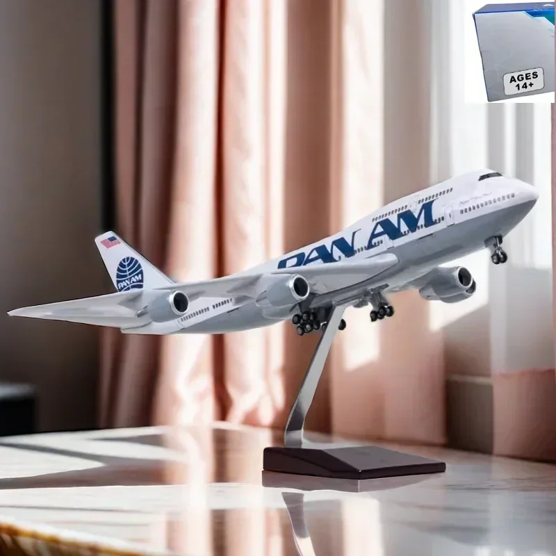 

1/150 Scale 47cm Airplane 747 B747 Aircraft PAN AM Airline Model W Light and Wheel Diecast Resin Plane For Collection Home Decor