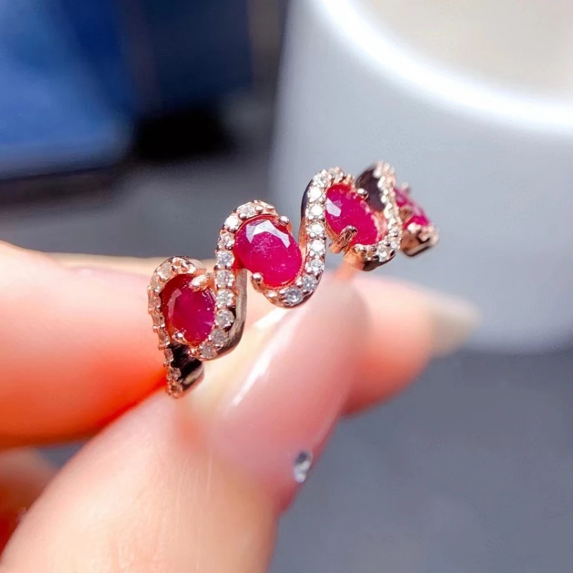 

Fashion 18K Gold Plating Ruby Ring Total 0.48ct Natural Myanmar Ruby Silver Ring 925 Silver Ruby Jewelry