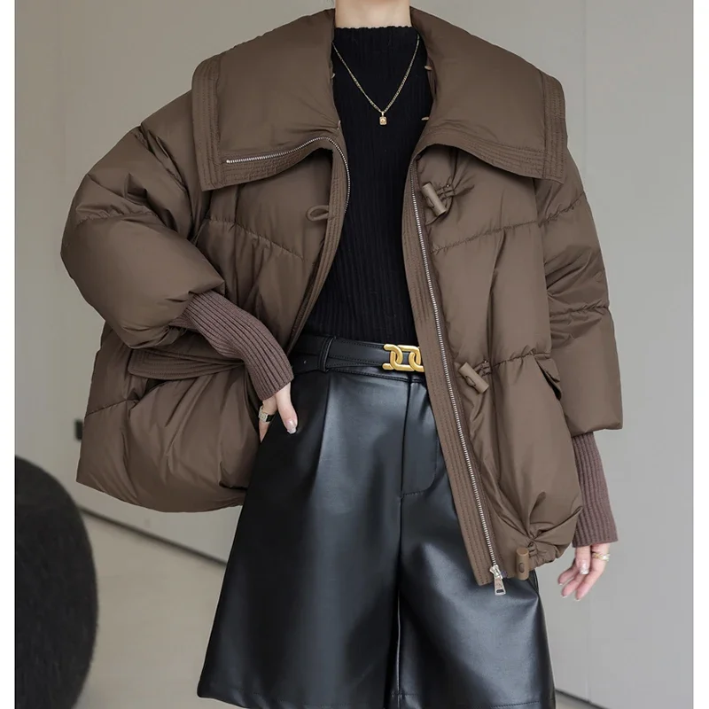 Women Fur Collar Coat Pocket Long Sleeves Fall Winter Fur Collar Zipper Warm Parkas Causal Fleece Cotton-padded Jacket Outerwear