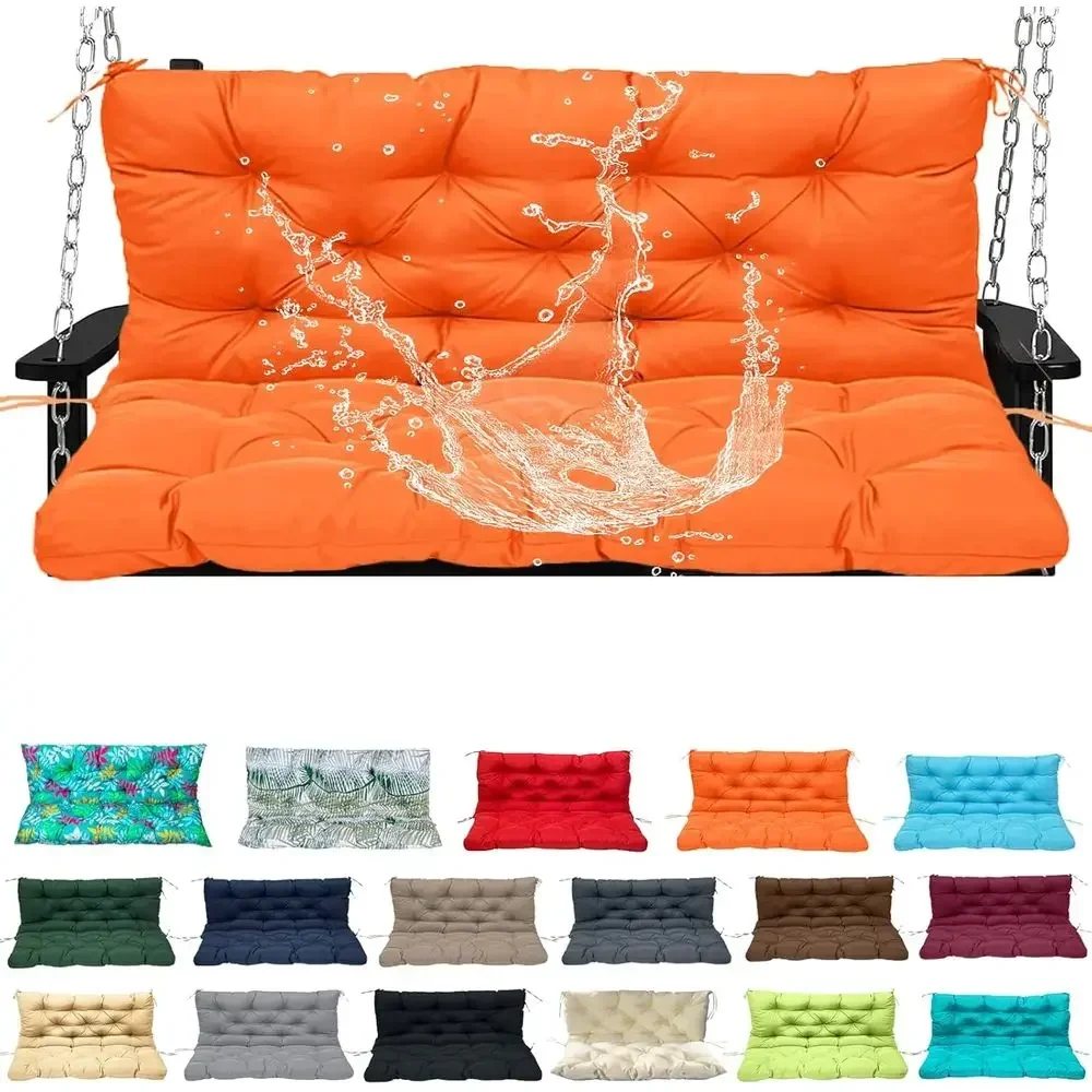 Orange Outdoor Porch Swing Cushion, Weatherproof 2-3 Person Bench Cushion with Backrest, 60x40 inches