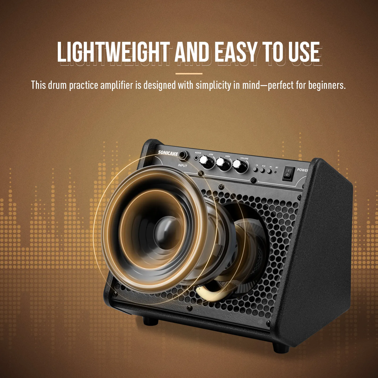 SONICAKE Electric Drum Amplifier 20W Portable Bluetooth Speaker System with Dual Drivers & USB Interface QDM-20