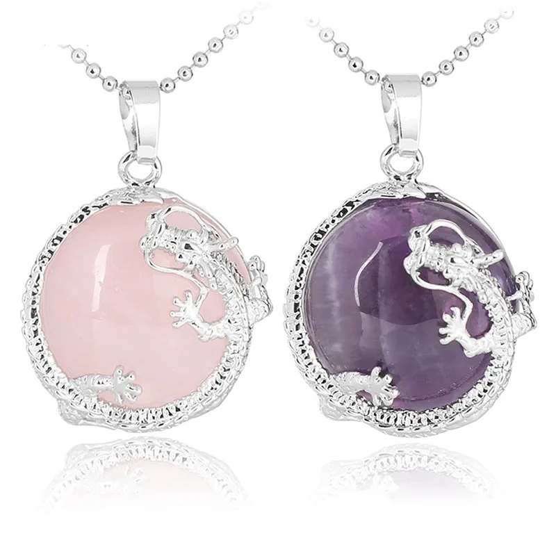 1pc Natural Stone Dragon Pendants Necklace Quartz Green Aventurine Blue Sand Stone Crystal Necklaces Pendants Jewelry Gift
