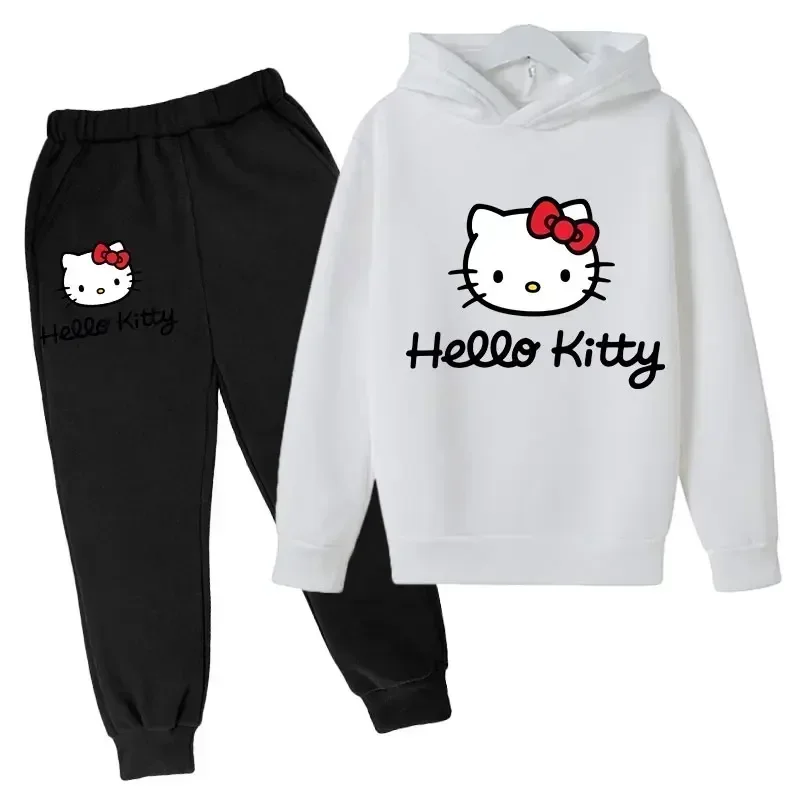 Hello Kitty Hoodie Set Kids Outfit Set Kids Clothes Girls Clothing Tops Pants Suits 2-13 Years Old Ports Suits Hoodies Sweater