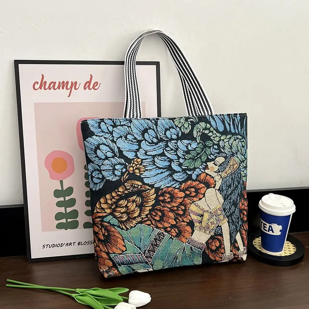 Bolso de compras plegable elegante para mujer, bolsa de almacenamiento de pintura al óleo de hojas, bolso de hombro de lona, bolso de mano artístico pintado