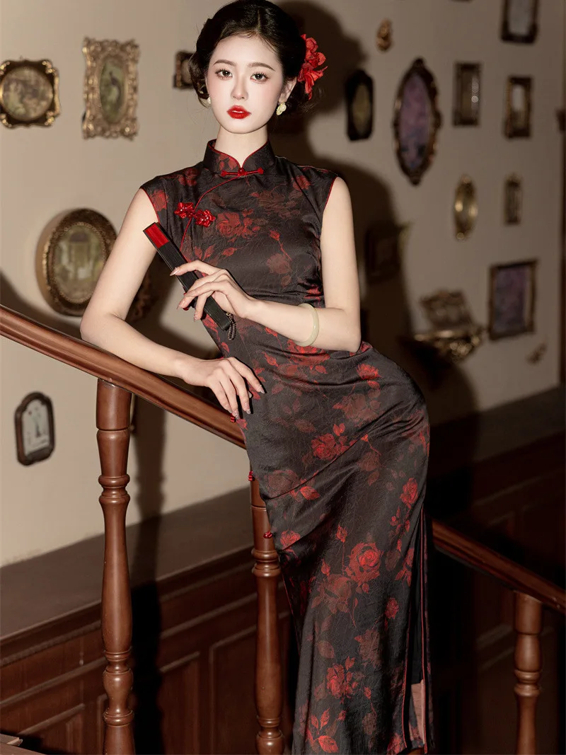 

Элегантное длинное платье без рукавов в винтажном гонконгском стиле, красивое, в китайском новом стиле, в стиле Шанхайской Республики