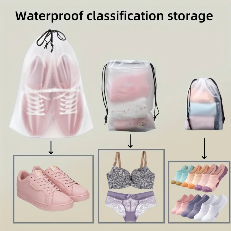 

5-Pack Portable Shoe Storage Bags – Waterproof Drawstring Eco Bags for Travel, Sundries, Makeup, Transparent Organizer
