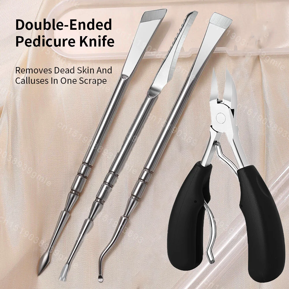1/3/4pcs Professional Stainless Steel Double-Ended Foot Scraper Toe Nail Care Hook Ingrown Double-Ended Foot Scraper