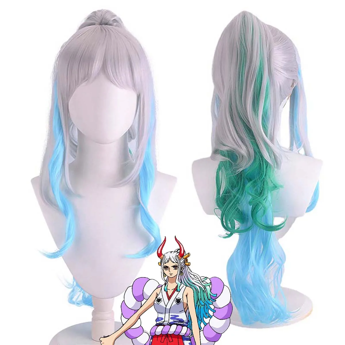 

Хэллоуин Костюм Партии Аниме Ямато Длинный Волнистый Серебристый Зеленый Синий Парик Омбре